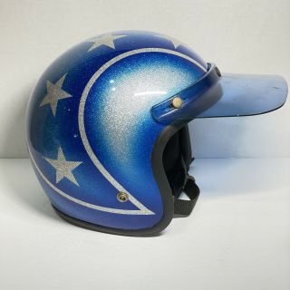 Vintage Blue Silver Star Glitter Sparkle Metal Flake Motorcycle Helmet Visor