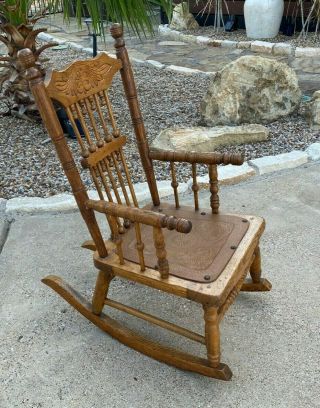Antique Oak Stick & Ball Arts & Crafts Childs Rocking Chair Salemans Sample ?