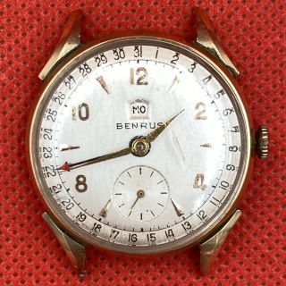 1940’s Benrus Pointer Model Ce - 13 10k 17j Vintage Swiss Calendar Watch Day Date