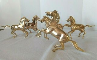 Vintage Brass Horses Stallion Statue Figurine Sculptures Chinese Style Set Of 5
