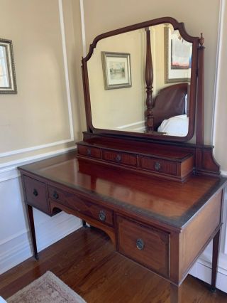 Antique Victorian Vanity With Inlaid Wood Detail