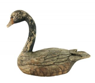 Antique Vintage Canada Goose Decoy Hand Carved Solid Wood Weathered Old 20 " Long
