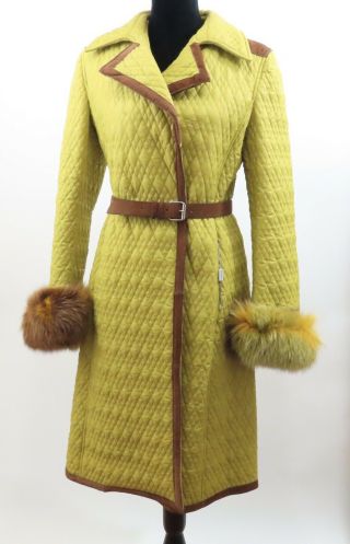 Philosophy Alberta Ferretti Size Medium Mustard Belted Vintage Style Dress Coat
