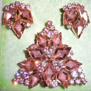 Gorgeous Vtg Juliana D&e Book Piece Pink Diamond Rhinestone Brooch Earring Set