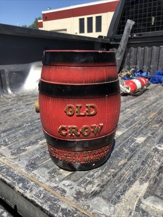 Vintage 12” Old Crow Whiskey Bourbon Chalk Barrel Piggy Bank Advertising Sign
