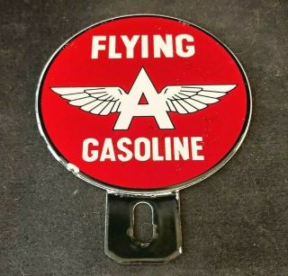 Vintage Flying A Gasoline 2 Piece License Plate Topper Rare Old Advertising Sign