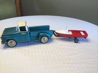 Vintage Tonka Step Side Pickup With Boat And Trailer 1959
