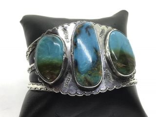 Fantastic Vintage Native American Large Turquoise Sterling Cuff Bracelet