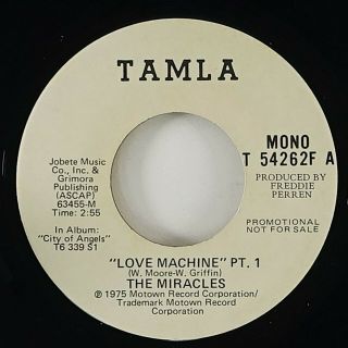 Miracles " Love Machine Pt 1 " Motown 70s Soul 45 Tamla Promo Hear