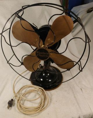 Vintage Western Electric Brass Blade Oscillating Fan 12 .  Good Cond.