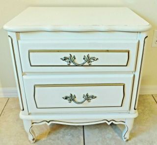 Antique/vtg French Provincial Gold White Wood 2 Drawer Nightstand Side/end Table