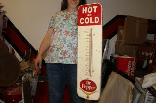 Vintage 1950s Dr Pepper Hot Or Cold Soda Pop 27 " Metal Thermometer Sign