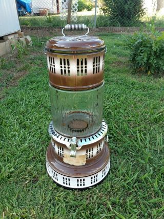 Vintage Glass Globe Perfection Brown And White Porcelain Kerosene Heater