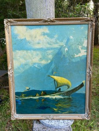Rare Vintage Canvas Art Print Sydney Laurence Alaskans Off To The Potlatch B&b