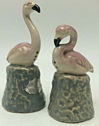 Vintage North Dakota Rosemeade Pottery Pink Flamingo Salt & Pepper Shakers