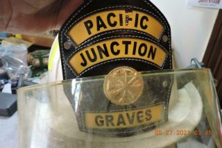 Vintage white Cairns fire Hemet 1044 FSW Leather Badge Pacific Junction Iowa 2