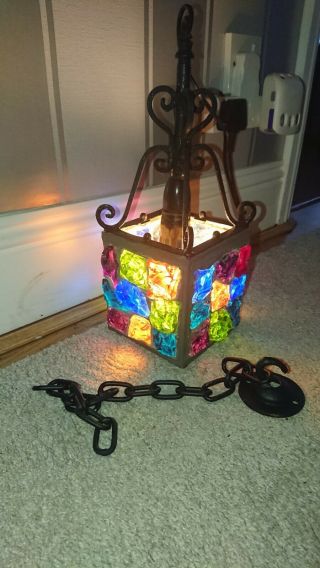 1950s Peter Marsh Lantern Light Lamp Outdoor Porch Vintage Glass Nugget