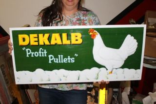 Vintage 1960s Dekalb Profit Pullets Chicken Egg Feed Farm Gas Oil 28 " Metal Sign