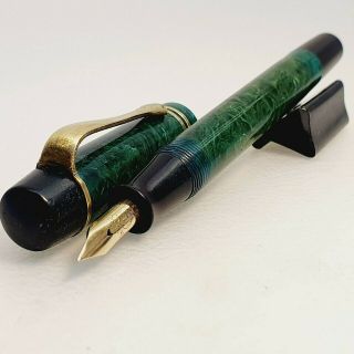 14K Gold Montblanc nib sack filler antique green marble fountain pen VINTAGE 2