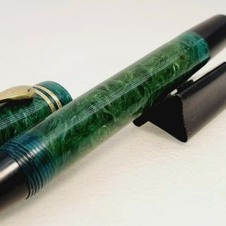 14K Gold Montblanc nib sack filler antique green marble fountain pen VINTAGE 3