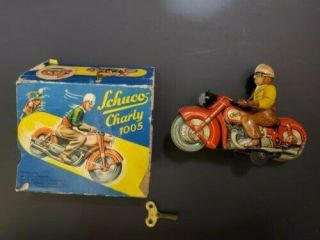 Vintage Schuco Charly 1005 Wind Up Clockwork Motorcycle Made In Us Zone Germany