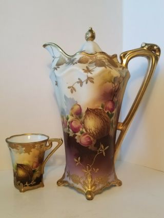 Vintage Antique Hand Painted Nippon Chocolate Pot Coffee Nuts Walnuts