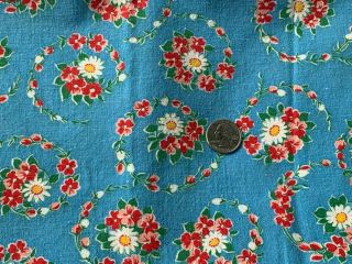 Vintage Printed Feed Sack For Quilting/crafts 36” X 44” Blue With Flowers Gc