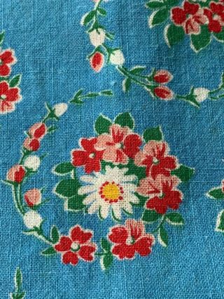 VINTAGE PRINTED FEED SACK FOR QUILTING/CRAFTS 36” X 44” BLUE WITH FLOWERS GC 2
