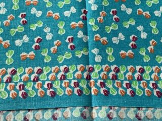 VINTAGE PRINTED FEED SACK FOR QUILTING/CRAFTS 38” x 52” AQUA COLOR WITH BOWS GC 3