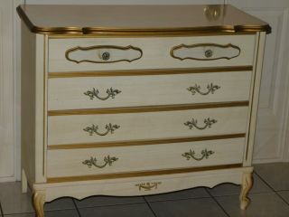 Vintage Sears Dixie Bonnet French Provincial 3 Drawer Dresser White & Gold