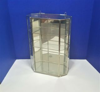 Vintage Glass Curio Display Cabinet Silver Metal 16 Inches Tall