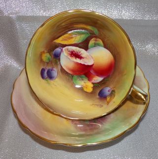 Stunning Vintage Paragon China Hand Painted Orchard Fruits Cup & Saucer Signed