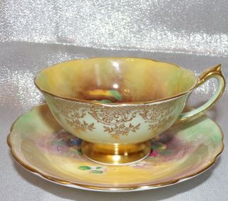 Stunning Vintage Paragon China Hand Painted Orchard Fruits Cup & Saucer Signed 3