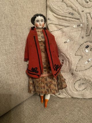 Antique All 9” German Civil War Era High Brow China Doll Orange Boots