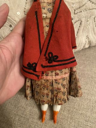 Antique All 9” German Civil War Era High Brow China Doll Orange Boots 3