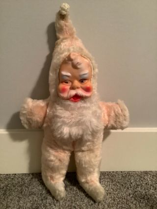 Vintage 1950’s Plush Santa Claus With Rubber Face Rare Pink