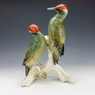 Vintage Karl Ens Porcelain - Hand Painted Large Double Woodpecker Birds Figure