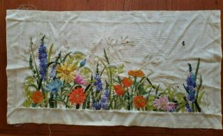 Large Finished 1973 Spring Flowers Vintage Crewel Embroidery Paragon 18 " X 39 "