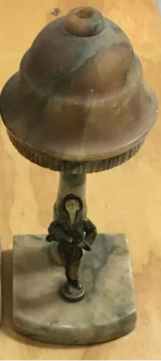 Antique Alabaster Bronze Art Deco Lamp Gerdago Hirsch Statue Figure Vintage 14”