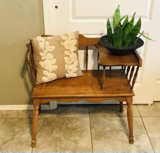 Vintage Solid Wood Telephone Bench Chair Plant Stand Retro Ethan Allen Style