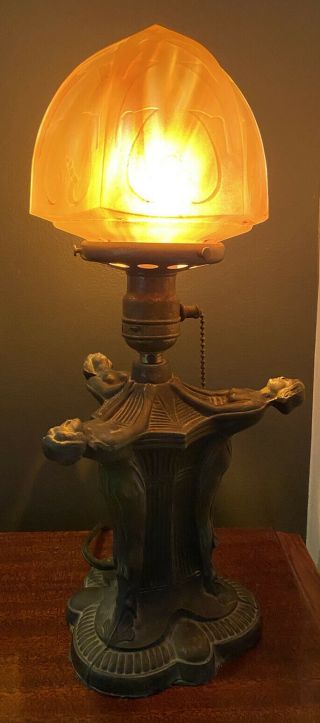 Antique 3 Nude Top,  Ladies Figural Art Deco Lamp,  16 Tall