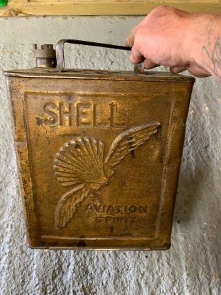 Vintage Rare Shell Aviation 2 Gallon Petrol Can Oil Automobilia Old