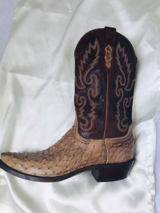 Vintage Lucchese 1883 Ostritch Burnished Exotic Western Cowboy Boots 10 D