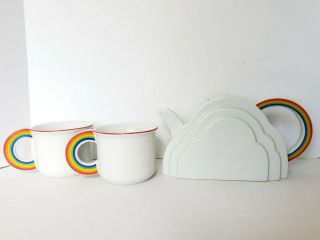Vintage 1978 Vandor Rainbow Cloud Tea For 2 Pot & Mugs Pride Lgbtq,  Japan Rare