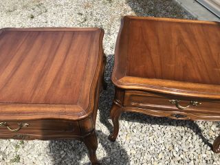 Vintage Pair Krohler French Nightstands End Tables W/ Fitted Glass Tops 1967