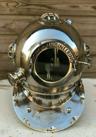 Vintage Chrome Shine Diving Helmet U.  S Navy Mark V Deep Sea Divers Boston 18 "