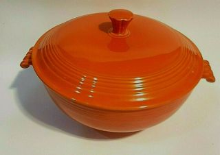 Vintage Fiesta Red Covered Casserole Dish Bowl Radioactive Glaze rare 1930 ' s 2