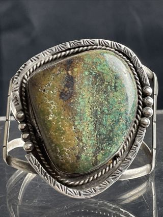 Vtg Navajo Huge Green Turquoise Sterling Silver Cuff Bracelet 56g