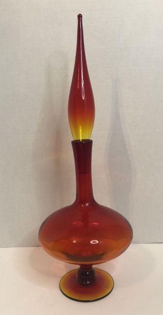 Vintage Amberina Blenko Glass Decanter Flame Stopper Mid Century Modern