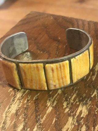 Vintage Navajo Sterling Silver Orange Spiny Oyster Bracelet